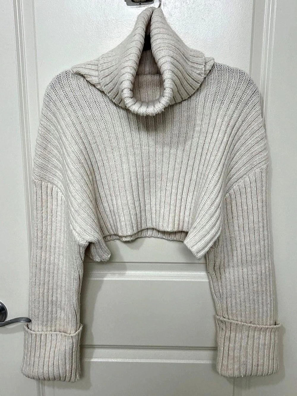 NWT - Zara - Cropped Cowl Neck Sweater in Cream - Size: Large